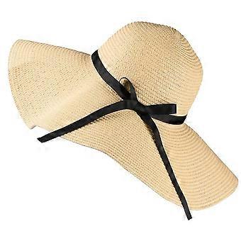 Women'S Wide Brim Sun Straw Hat Upf 50 Summer Hat Women'S Foldable Roll Up Floppy Beach Ha