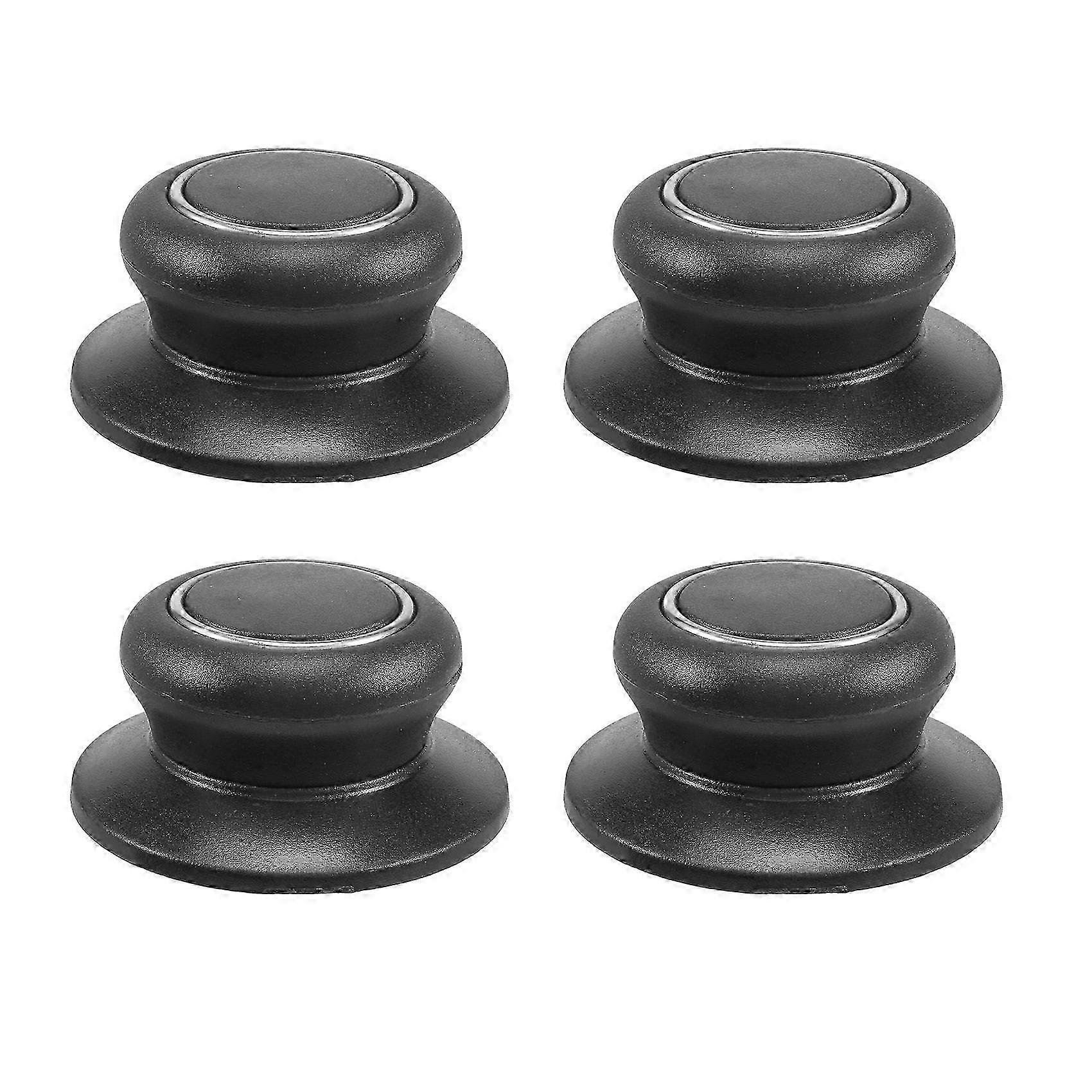 Pot Lid Knobs Compatible with Cookware Lid Replacement Handles - Black Plastic, 6.4cm Base Diameter, 4-Piece Set