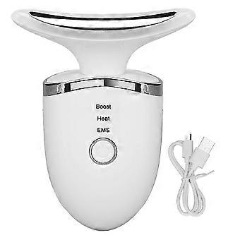 Nackenstraffungs-Massagegerät mit Heizfunktion und farbigen Lichtern, Mikrostrom-Hautstraffungsgerät für den Hals, Weiß, YMMR