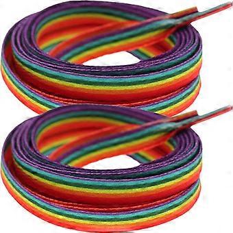 2 Pairs Rainbow Gradient Flat Polyester Shoelaces 160cm Compatible with Athletic, Casual, Canvas Shoes for Daily Wear