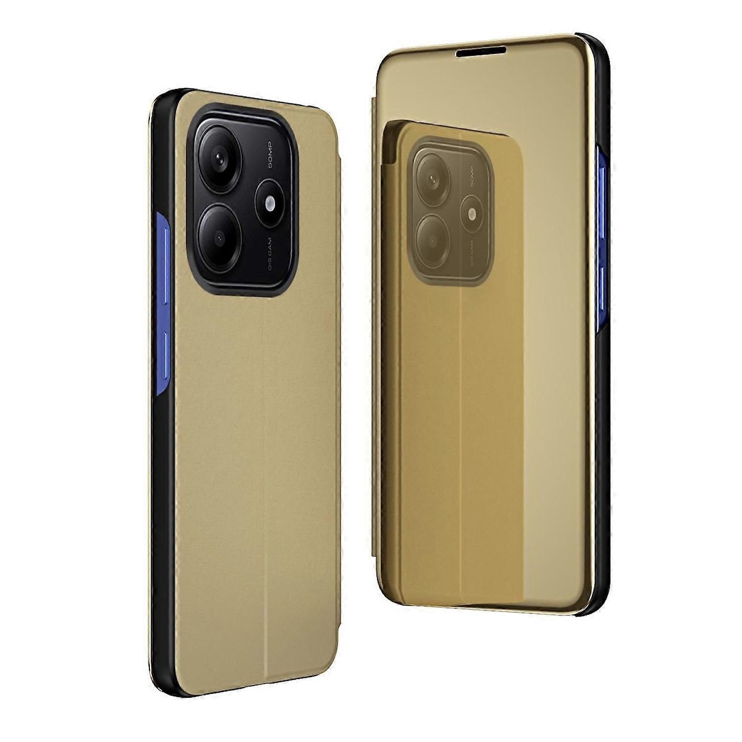 For Xiaomi Redmi Note 14 5G View Mirror Phone Smart Cover Wake Up Function Case Gold