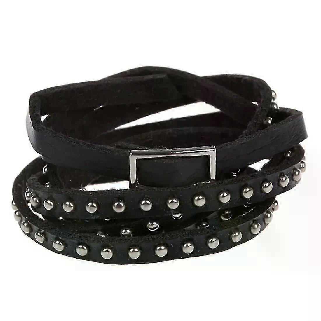 Unisex Punk Rock Multi-layer Rivet Stud Bracelet Bangle Wrap Cuff Black