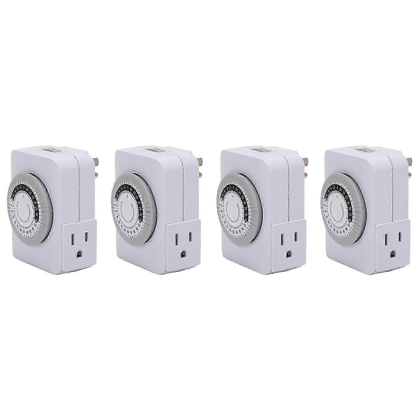 US Plug, 4Pcs 24-Hour Outlet Timer with 2 Grounded Outlets,Programmable Timer compatible with Electrical Outlets,30-Minute Intervals