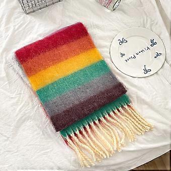 Écharpe enfant arc-en-ciel élégante, foulard confortable à pompons, parfaite pour les temps froids.
