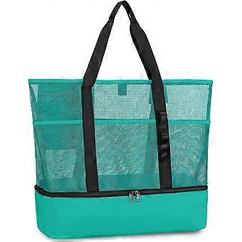 Strandtas met koelvak, zandbestendige mesh strandtas voor dames, ideaal voor zwembad, zwemmen en dagelijks gebruik, met 8 duurzame vakken.