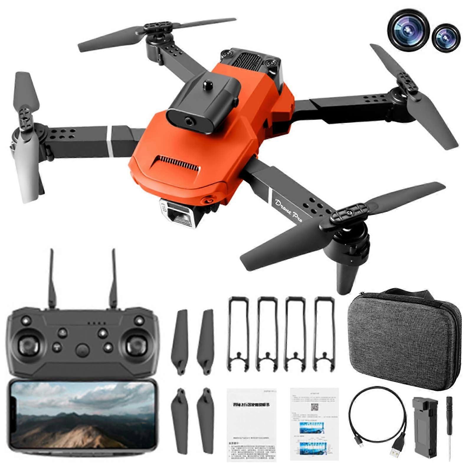 4K Dual Camera Foldable Drone with 4Side Obstacle Avoidance, Intelligent Hover and Long Battery, Orange