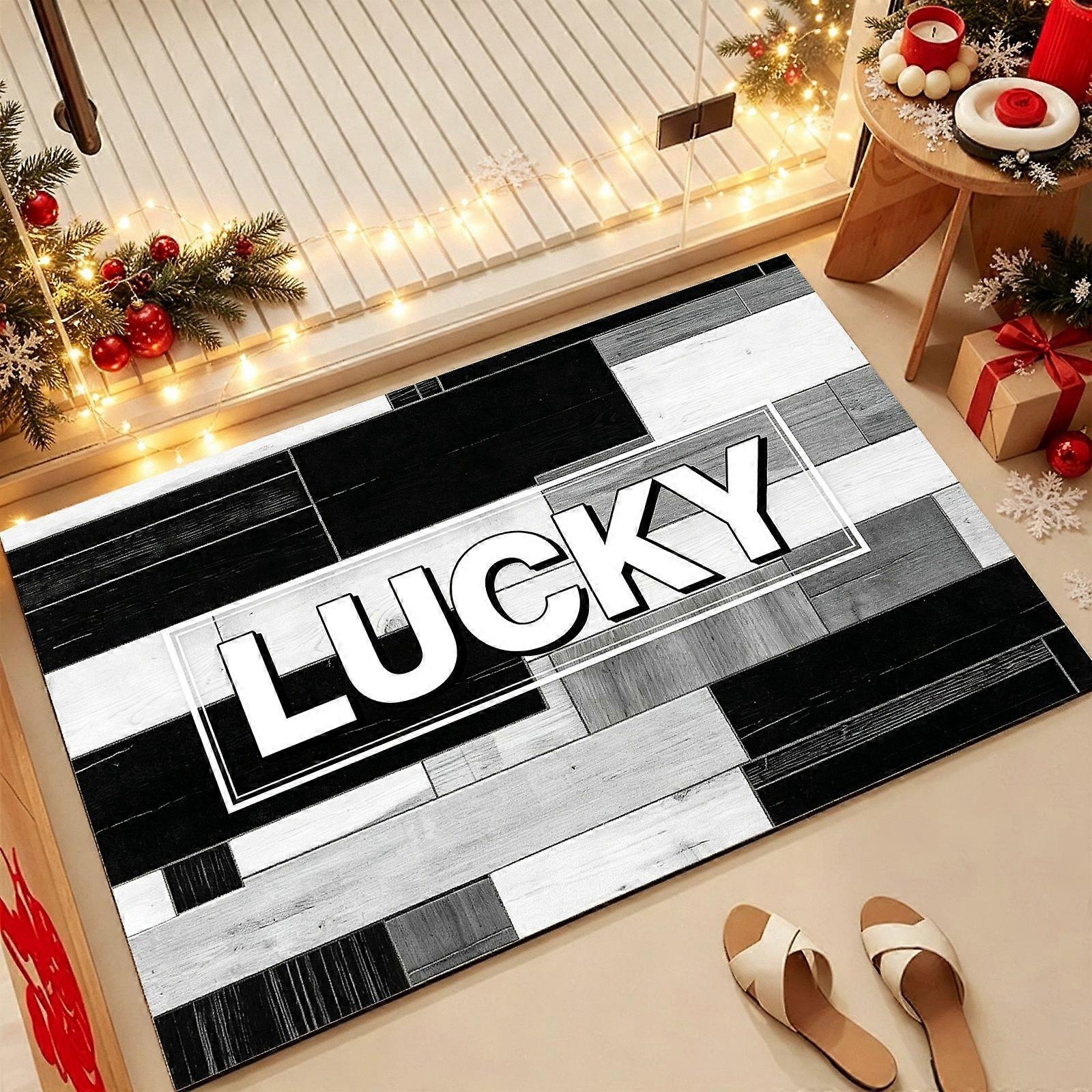black and white lucky Pattern Floor Mat