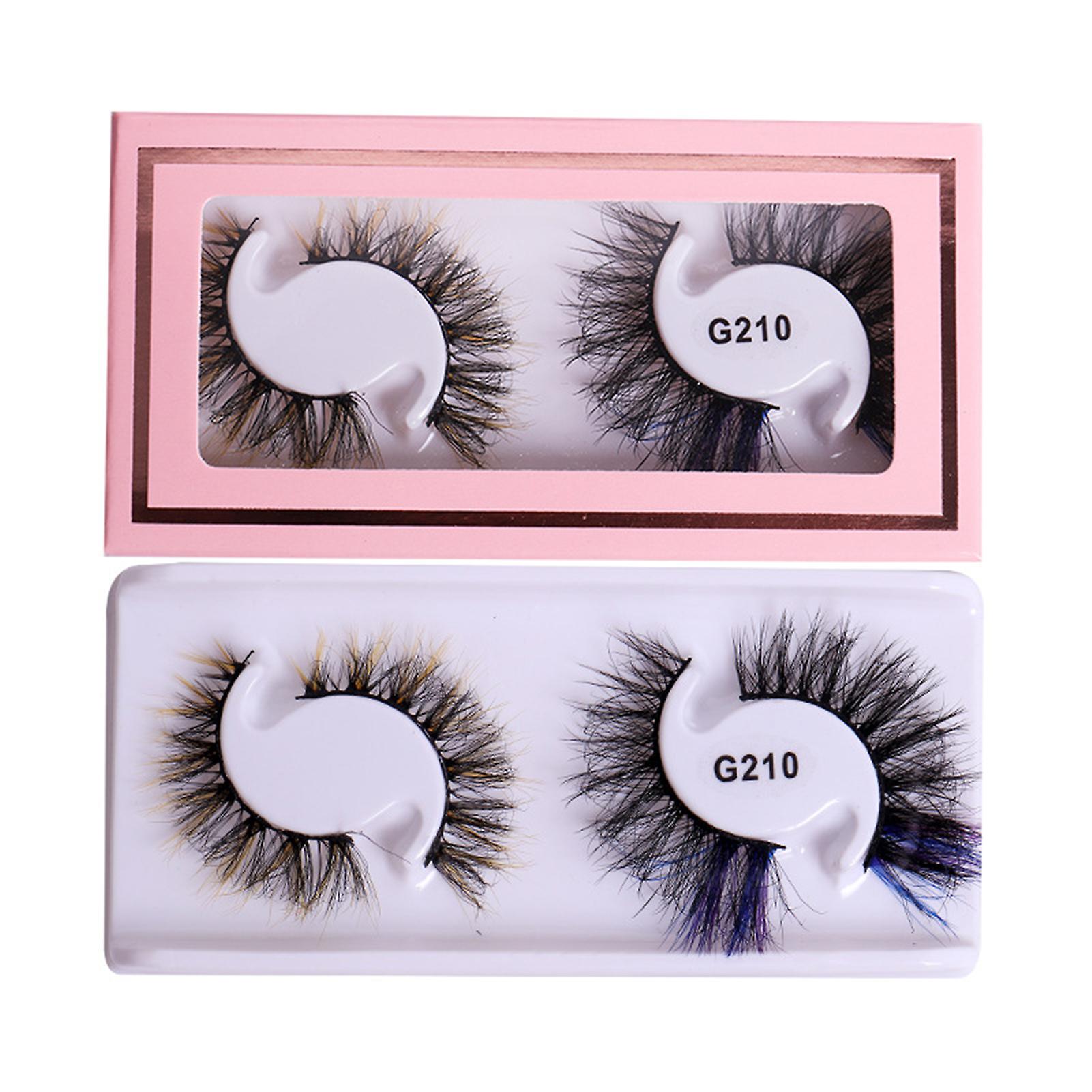 2 Pairs Mixed Color Eyelashes 8d Dense Curl Dramatic Volume With Exquisite Pink Box
