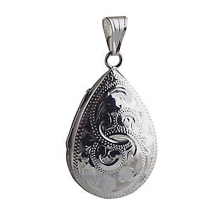 Silver 30x20mm engraved teardrop Locket