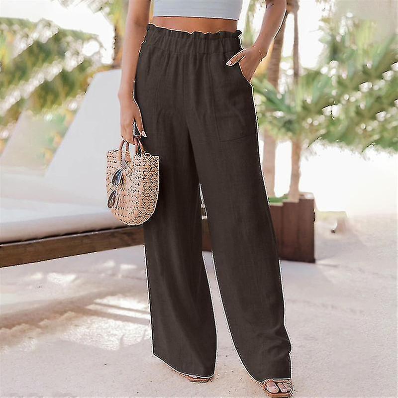 Ladies Casual Palazzo Pant Mid Waist Loose Fit Trousers Loun Plain Lounwear