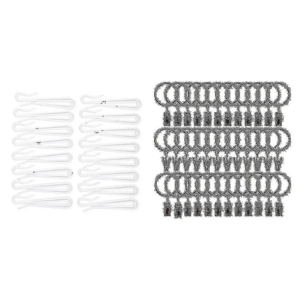 16 Pcs Plastic Window Curtain Hooks With 36 Pcs Rings Curtain Clips Strong Metal Decorative Drapery