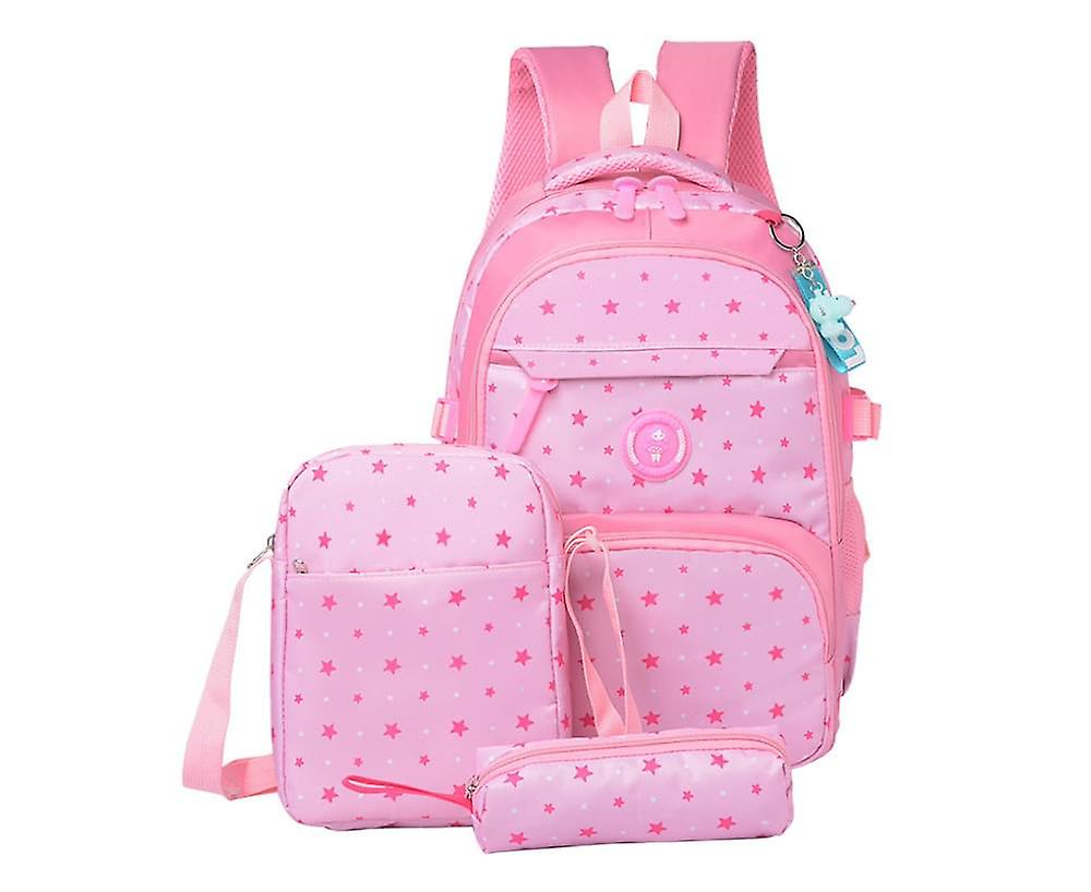 3pcs Prints Waterproof Primary School Backpack--pink
