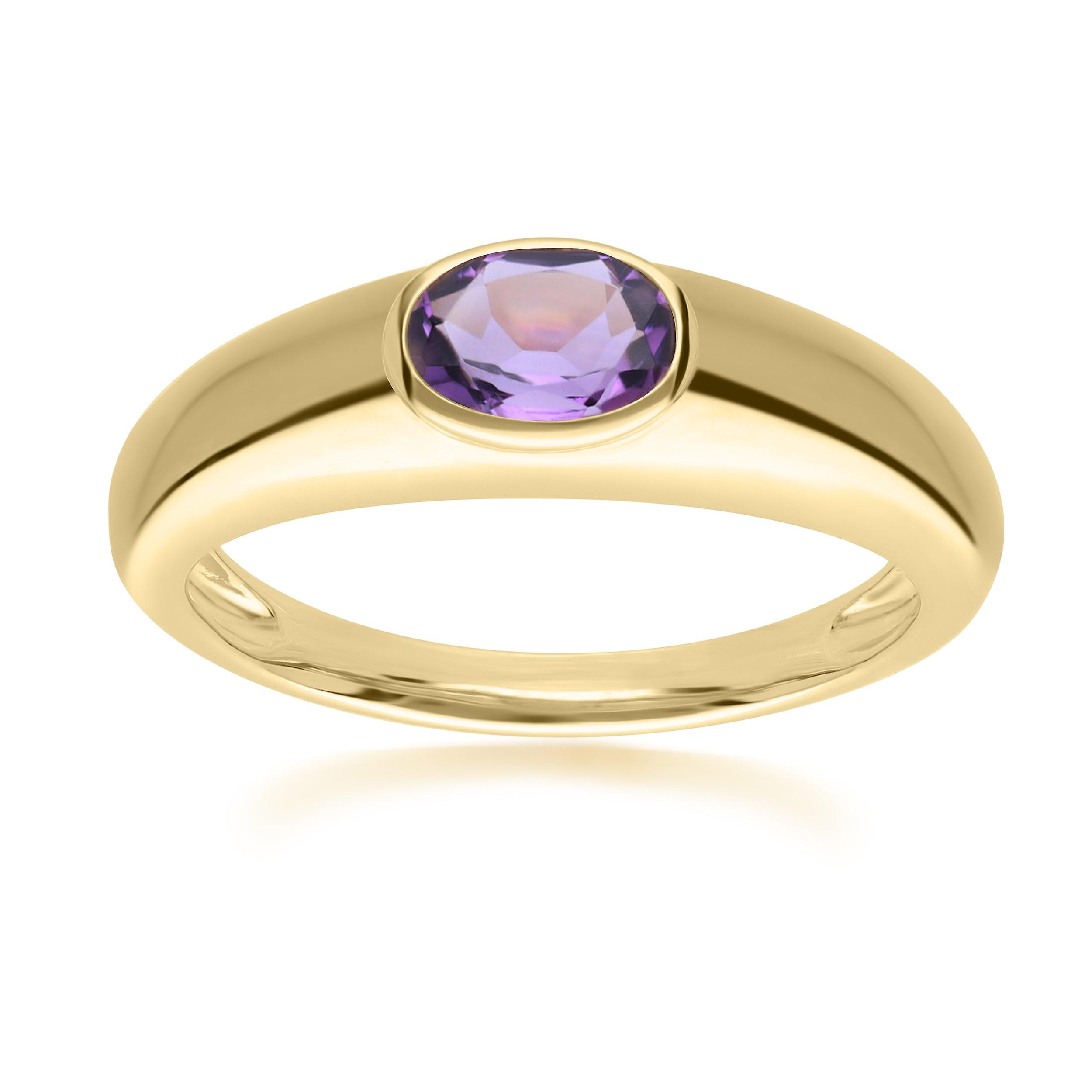 Moderner klassischer ovaler Amethystring aus 18 Karat vergoldetem Silber