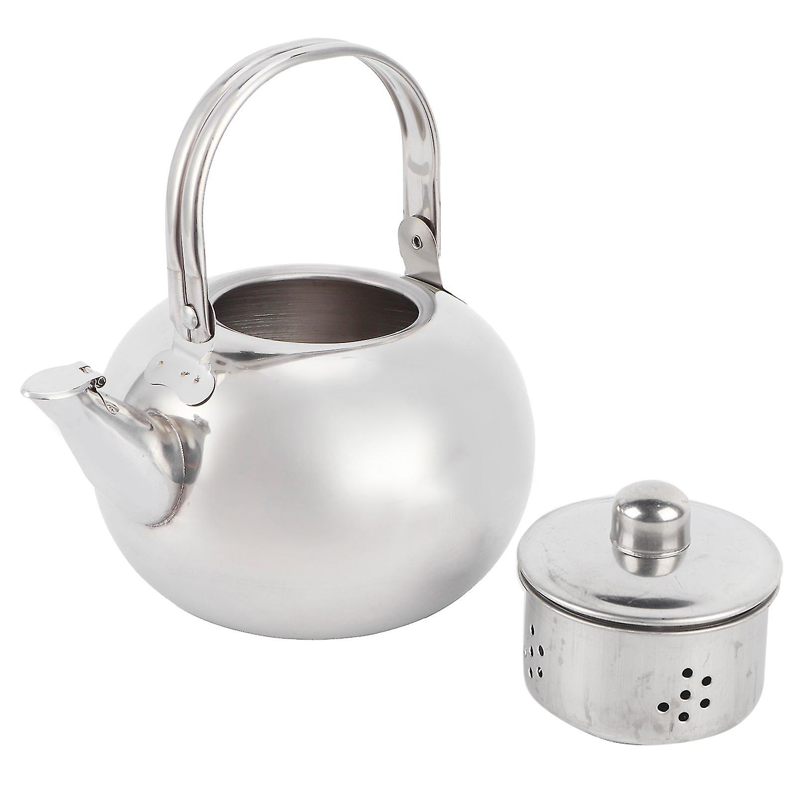 304 Stainless Steel Flat Bottom Teapot for Induction Cooker, Kettle with Filter, Silver, 14cm, 1L