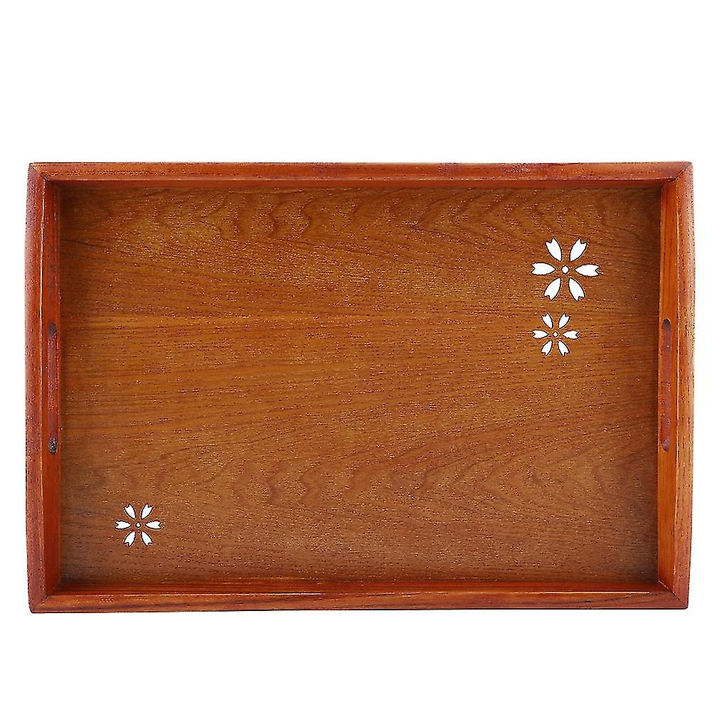 Light Rectangular Solid Wood Cherry Blossom Tea Tray Coffee Fruit Food Serving Plate Home
