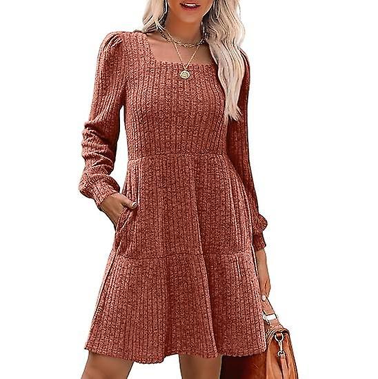 Womens Square Neck Long Sleeve Fall Dresses Casual Babydoll Sweater Dress |  Fruugo CA