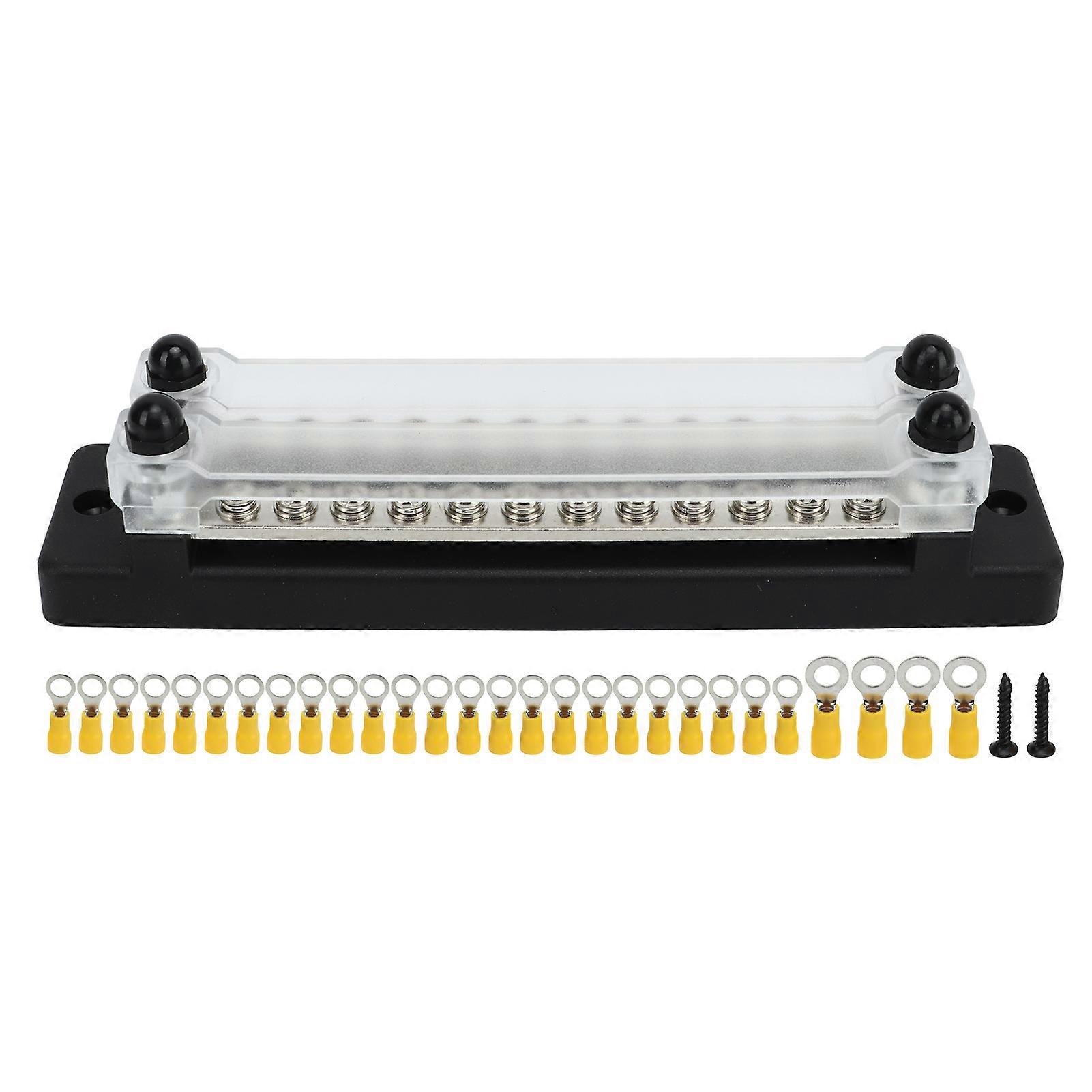 Bus Bar Power Distribution Block Power Distribution Terminal Block DC 12‑48V 28 Terminals Suitable for Car RV Ship Yacht Pickup Truck Power System