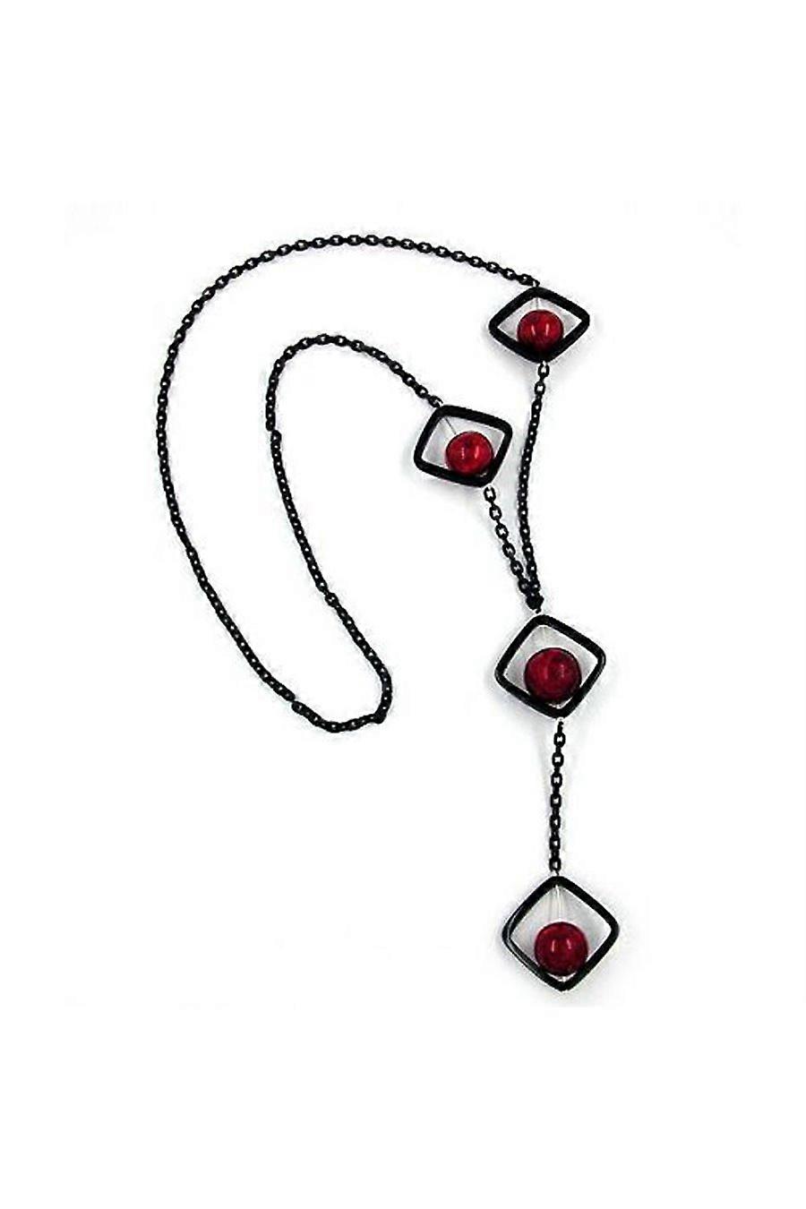 Necklace Square Beads Black-red 80cm - Gl00003