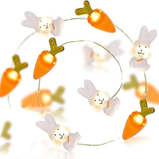 LED String Light Shape IP44 Waterproof Soft Lighting Flicker-Free Battery Operated Easter Cartoon Carrot Bunny Copper Wire String Lamp Party Supplies