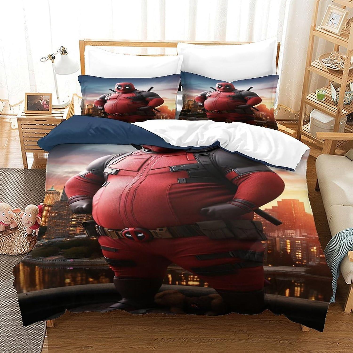 HOUKIG 3D Deadpool Effect Children And Adults Printed Comforter Set with Pillowcases Comforter Bedding Set (3d Father Christmas)