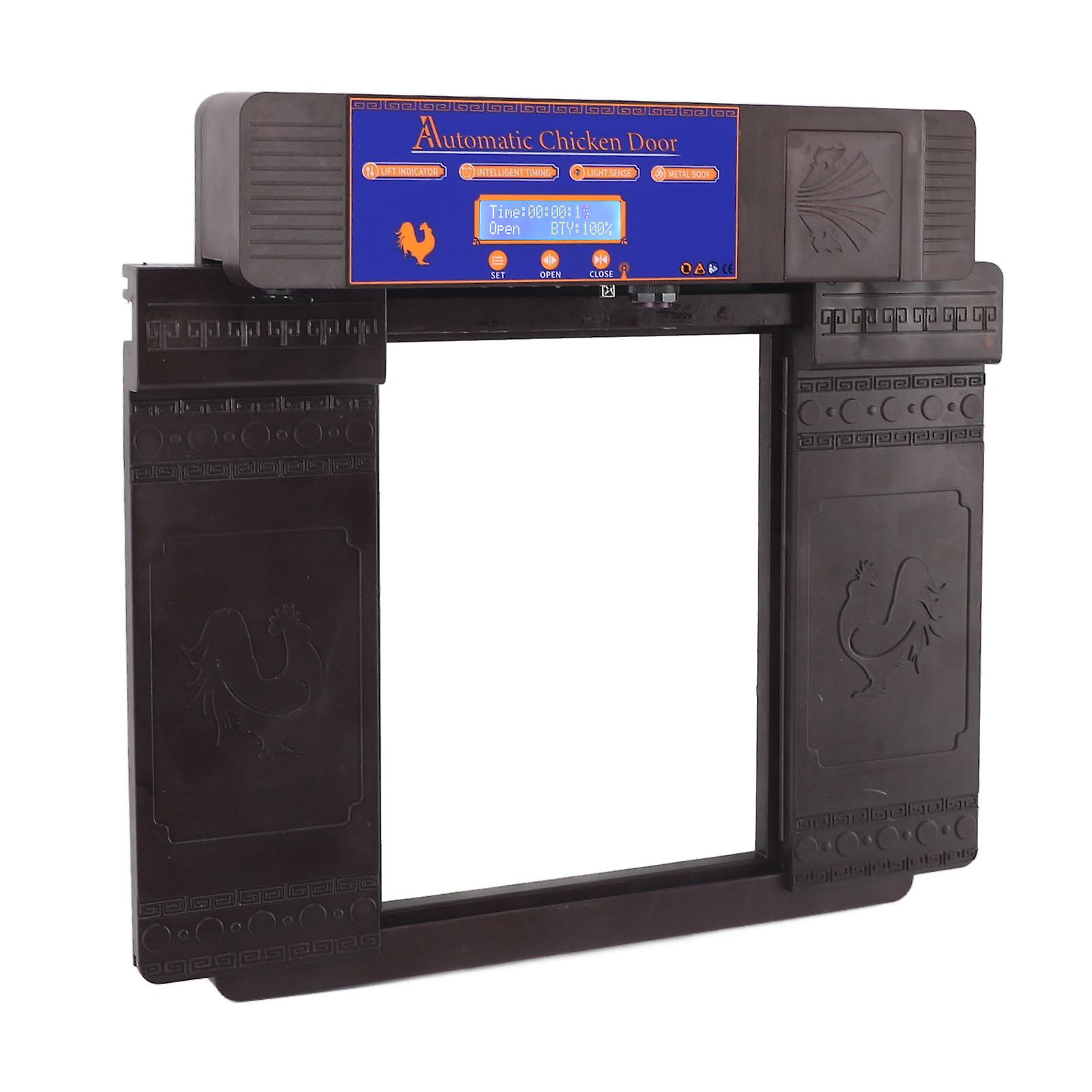 Automatic Chicken Coop Door Opener with Timer Programmable Light Sensor LED Screen Weatherproof Auto Chicken Coop Door 100‑240V Dark Brown EU Plug