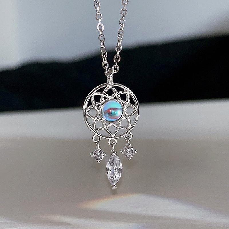 Y2k Purple Crystal Heart Pendant Necklace Women Light Luxury Egirl