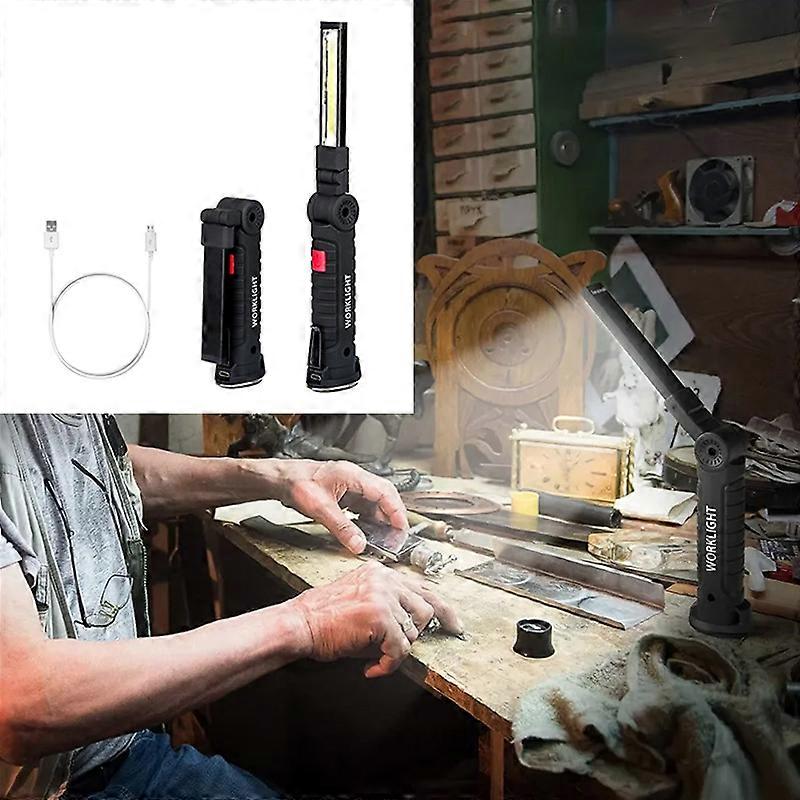 Multifunctional Portable COB LED Flashlight USB Rechargeable Work Light Folding Inspection Light 5 Modes COB LED Camping Torch