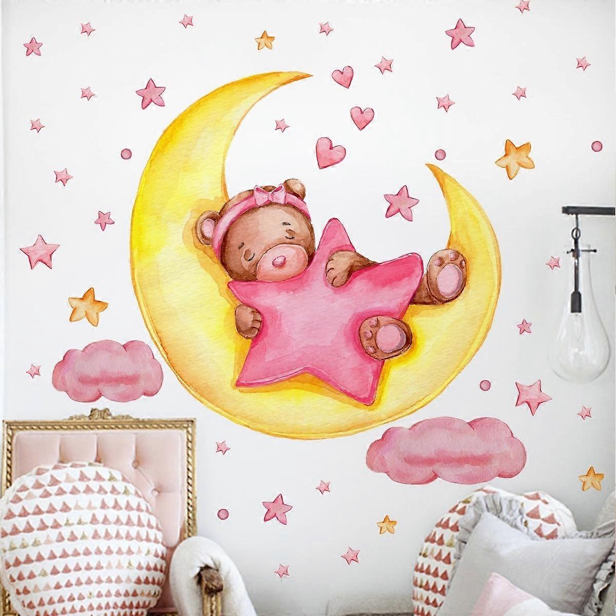 2 sets of New Moon Bear Decorative Wall Sticker Background Wall Living Room Bedroom Creative Removab