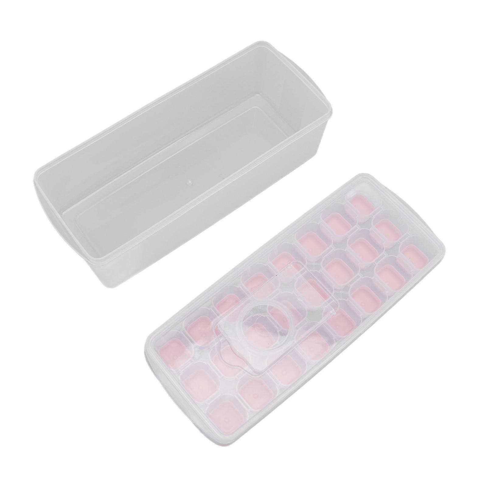 Ice Cube Tray 24 Cubes Stackable Easy Release Multipurpose Ice Maker Mold with Lid for Popsicles Puddings Pink