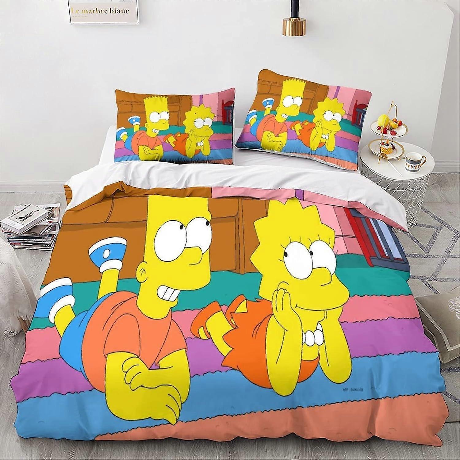 The_Simpsons Animation Characters Duvet Cover Sets,Printed Animation Bedding Set,Pillowcases,Hidden Zipper Closure,Mic 135*200 CM