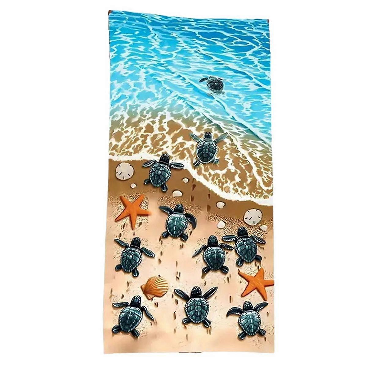 Quick-Drying Beach Towel with Sea Turtle Pattern, Soft and Absorbent, Suitable for Bathroom, Outdoo