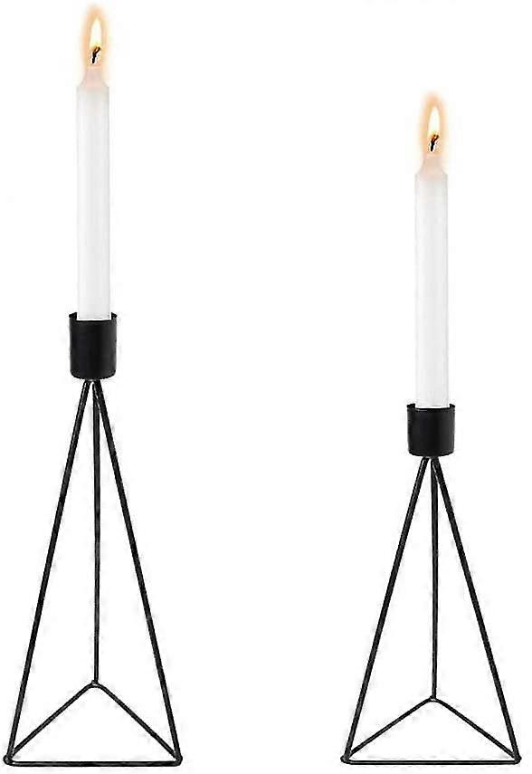 2 black geometric iron candle holders, decorative table candle holders