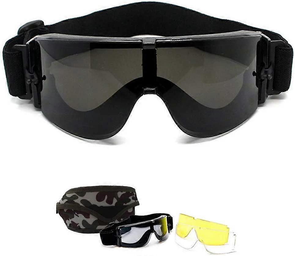 エアガンペイントボールCSゴーグル-X800軍事戦術弾道軍メガネオートバイスキー安全スポーツ保護+ 3レンズ+カモフラージュスーツケース