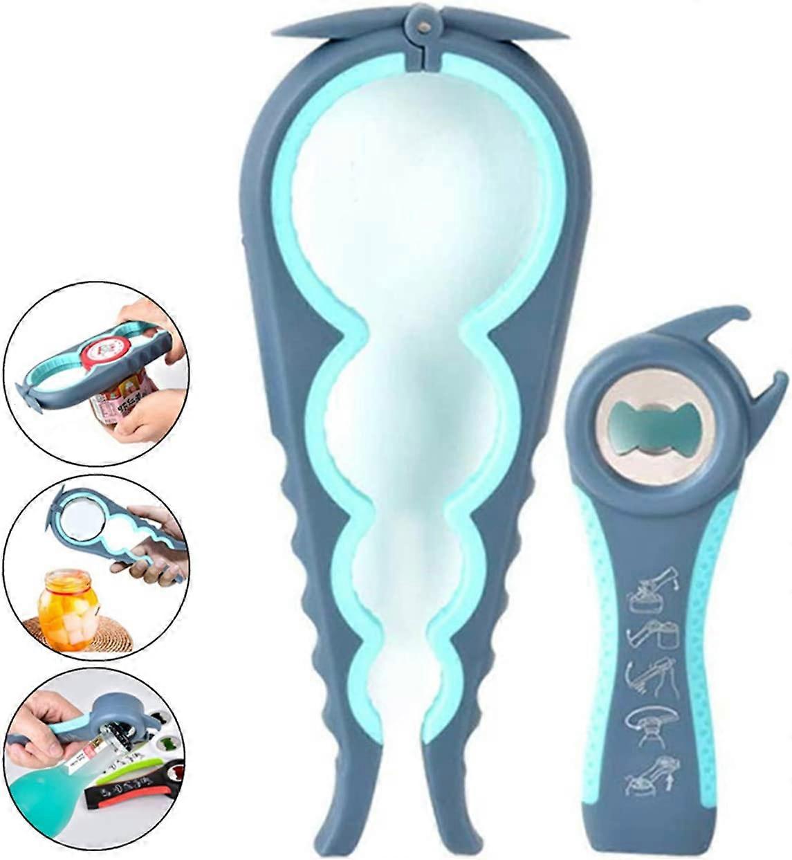 Easy Jar Bottle Opener Kit, 5-In-1 And 4-In-1 Multi-Function Jar Opener, Simple To Use For Kids, Seniors And Arthritis Sufferers.(Blue)