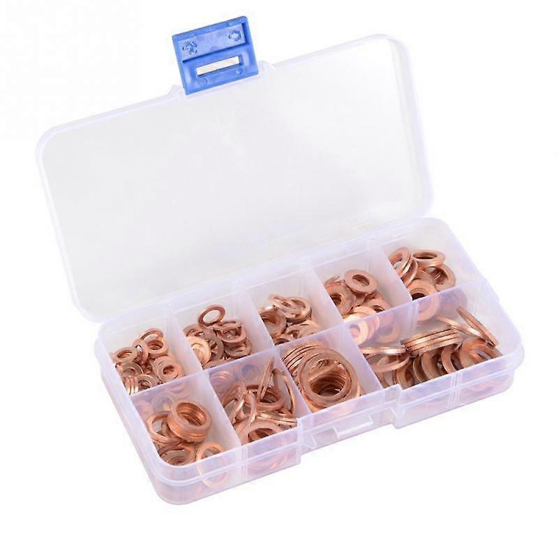 200Pcs Copper Washer Gasket Nut and Bolt Set Flat Ring Seal Assortment Kit with Box //M8/M10/M12/M14 for Sump Plugs