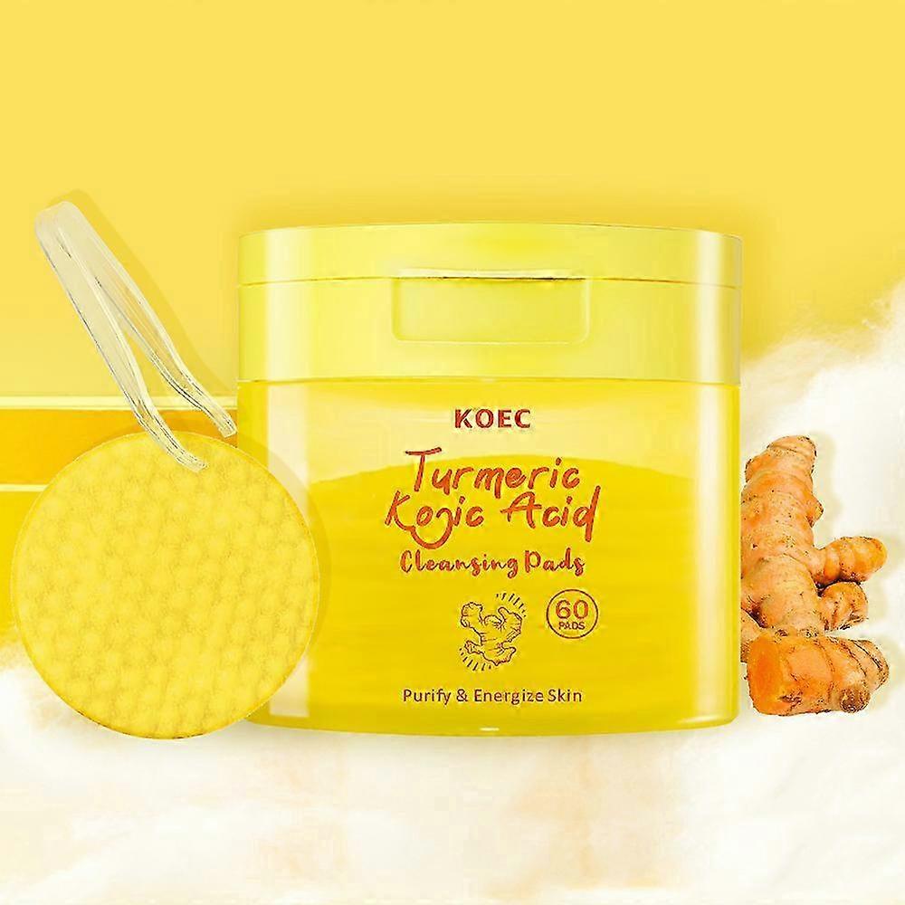 60 Pads Kojic Acid and Turmeric Cleansing Pads for Dark Spots and Uneven Skin Tone, Brightening and Exfoliating Face Pads with Natural Ingredients, An
