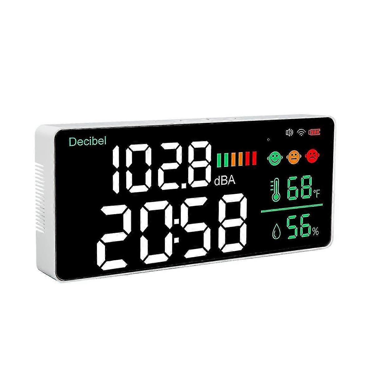 Misuratore di decibel 4 in 1, fonometro WiFi, orologio digitale, misuratore di temperatura, umidità, 30-130DBA DB
