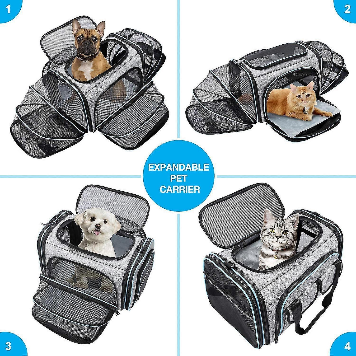 Airline Approved Pet Carrier, Large Soft Sided Pet Travel Tsa Carrier 4 Sides Expandable Cat Collapsible Carrier With Removable Fleece Pad And Pockets