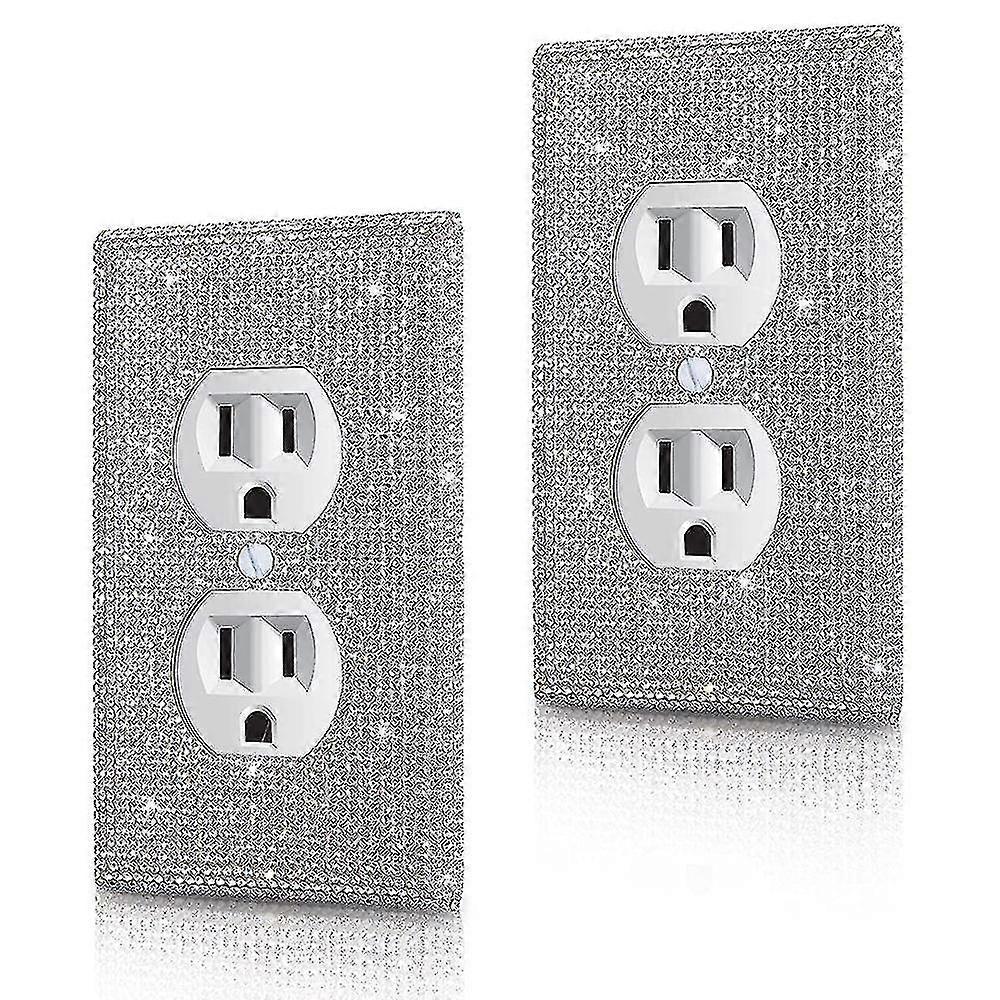 2pack Silver Shiny Sparkle Bling Outlet Covers Rhinestone Light Switch Cover