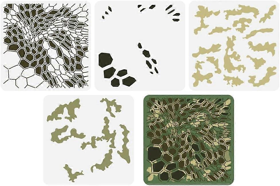 4Pcs Layered Camo Stencils Template 11.8x11.8 inch Hexagonal Camouflage Painting Stencil