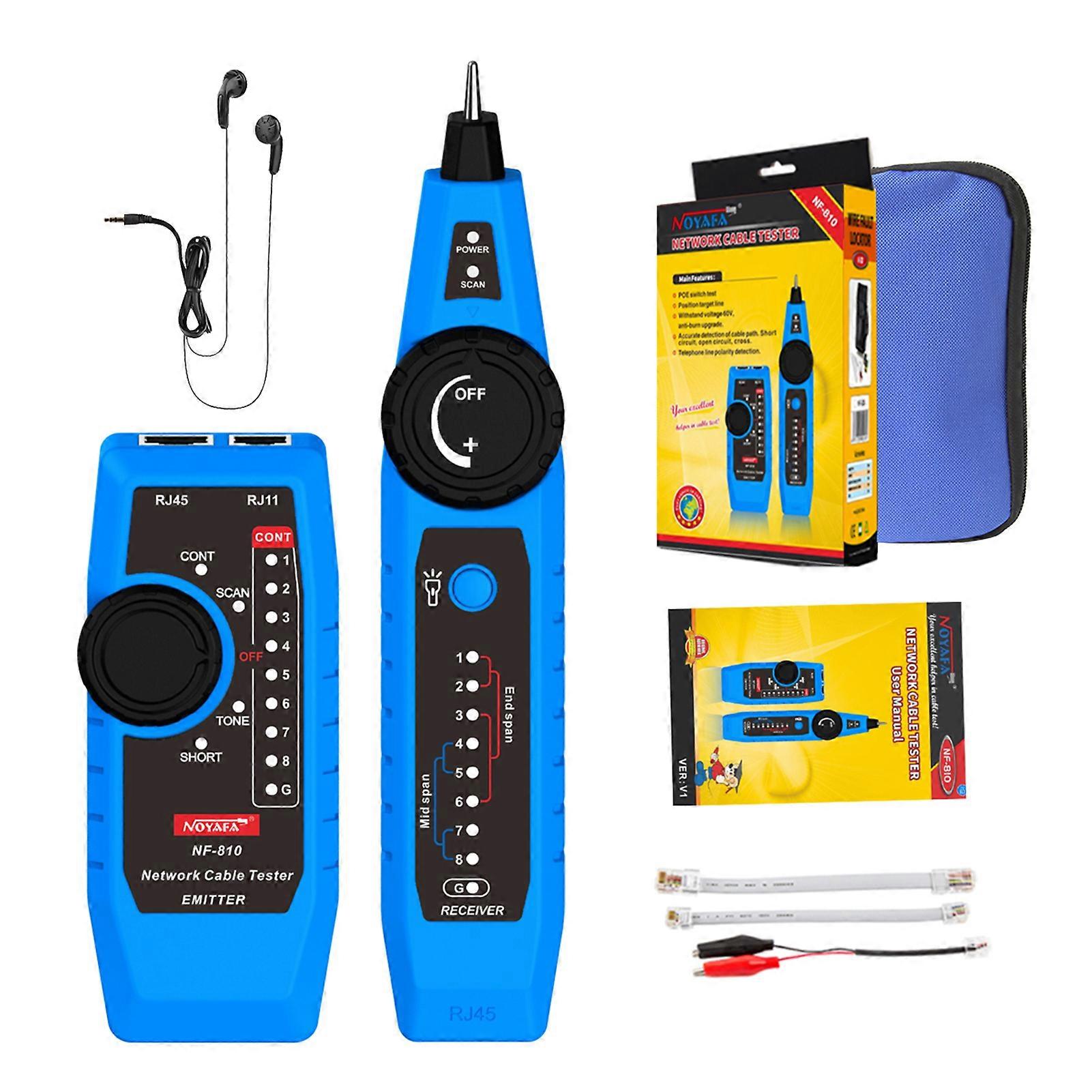 NOYAFA NF-810 Network Cable Tester Kit for RJ11 RJ45 CAT5 CAT6 LAN Cable Multi Function Wire Tracker Wiremap PoE TEL Testing Line Finder with LED Ligh