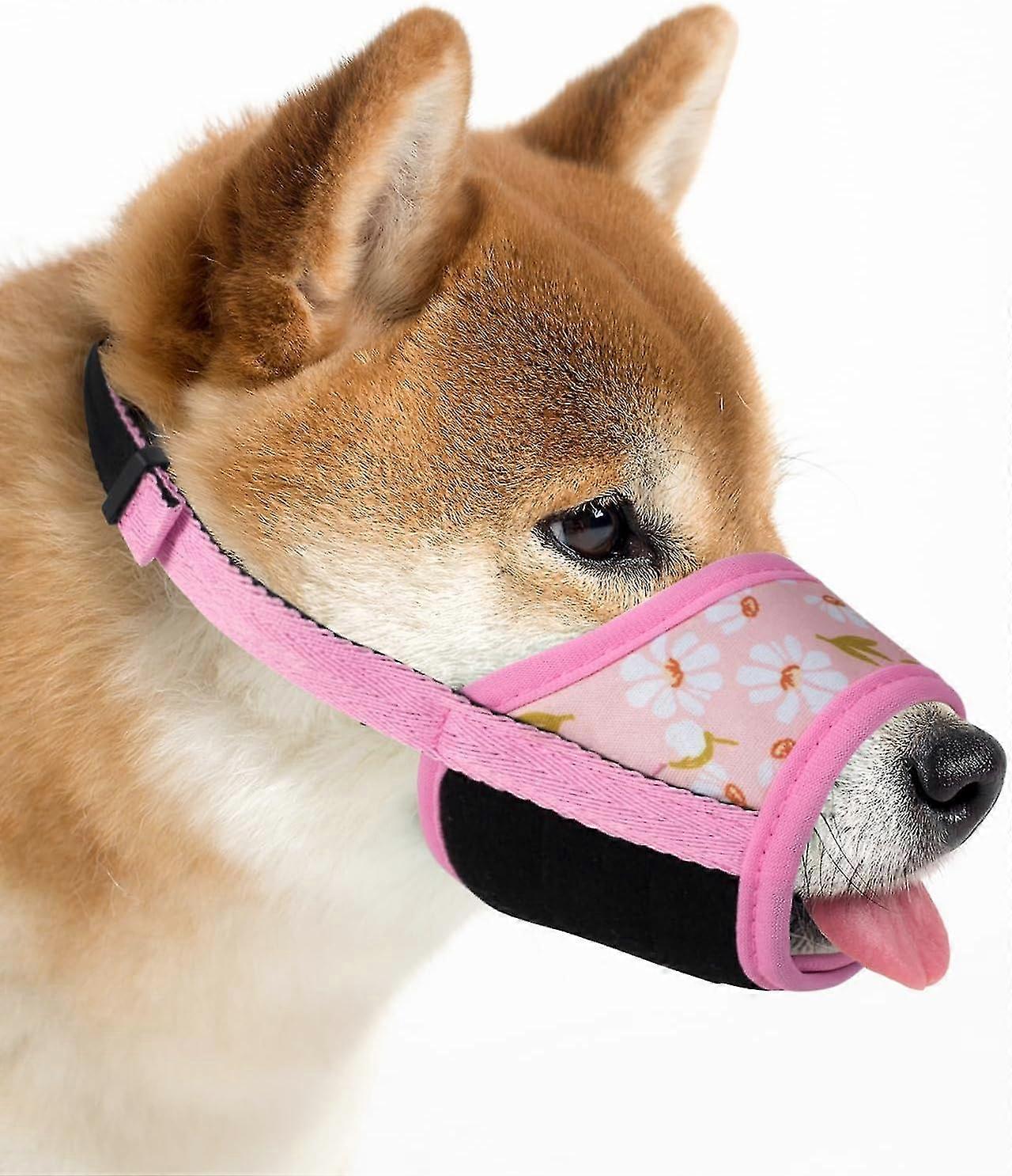 Dog Muzzle - Soft Nylon Muzzle With Pattern (Xs Pink Flower)