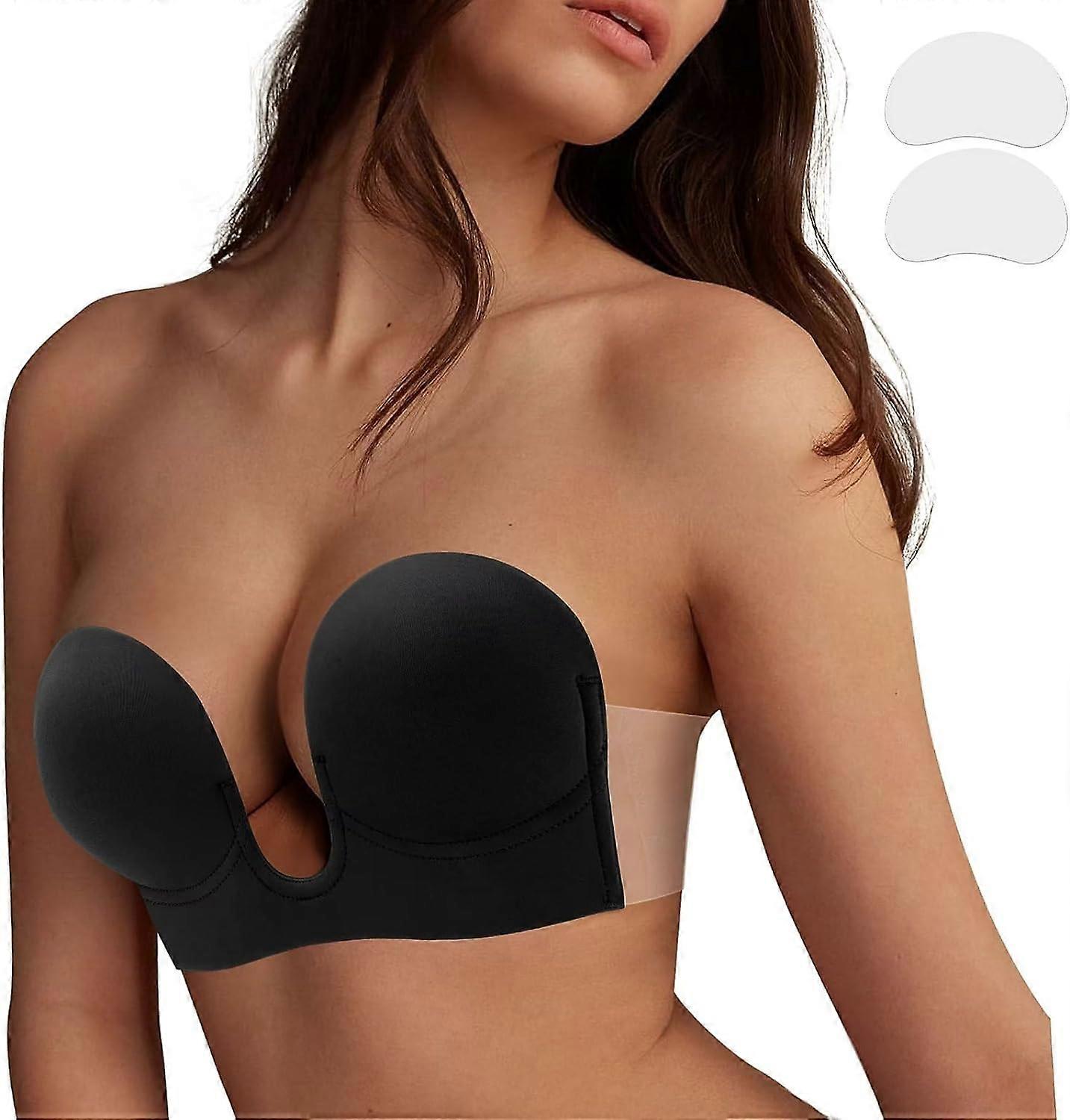 Plunge klebrig BH Push Up, Usynlige selvklebende BH-er, Dyp V stroppeløs No Show BH gjenbrukbar for brudekjole
