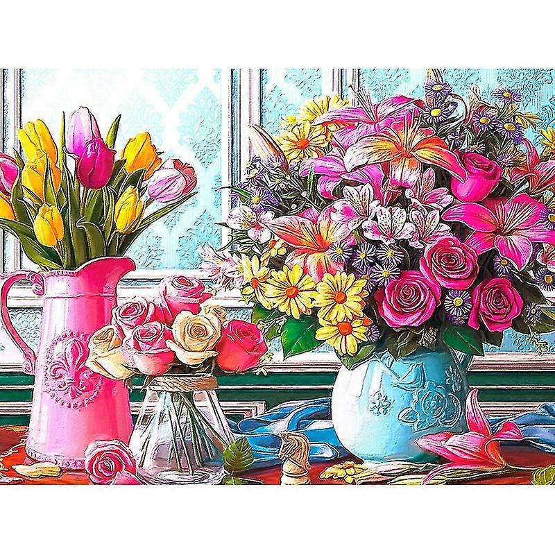 Diy Diamond Dots Painting Flower Vase Window Diamond Embroidery Mosaic Relaxing Style For Home Decor European Style