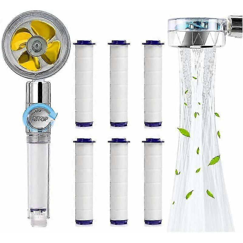 Hand Shower, Water Saving Anti Limestone Shower Head, High Pressure Propeller Shower Head Three Levels Filter Filter System With 6 Replaceable Pp Cott