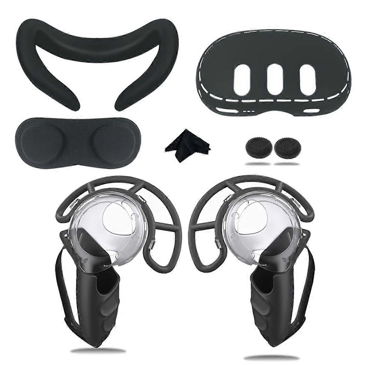 For Quest 3 Set Anti-Collision Grip Touch Control Silicone Case Accessory Lens Cover Black