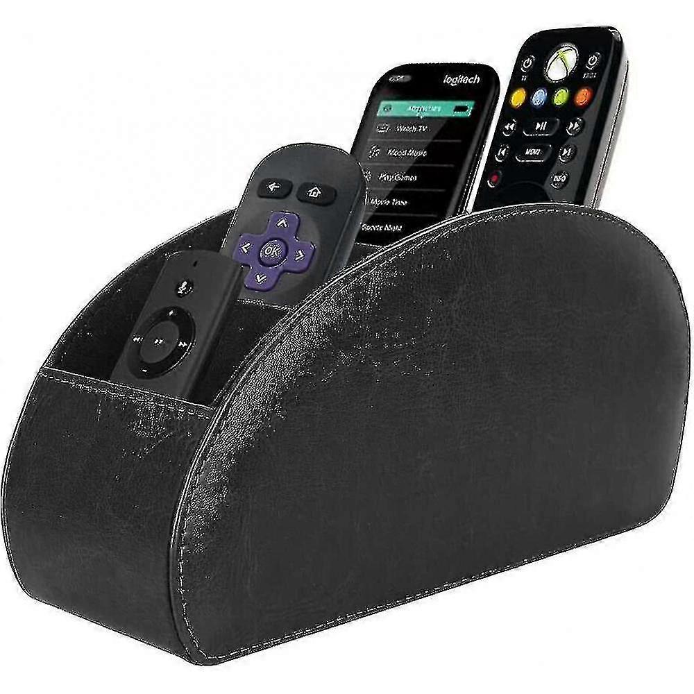 Leather Tv Remote Control Holder Desktop Organizer With 5 Compartments