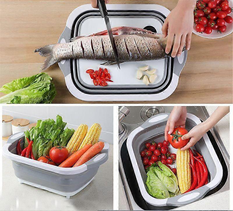 Three-in-one Folding Cutting Board Multi-functional Cutting Board Sink Drill Board Filter Basket Wash Basin FLYE245680