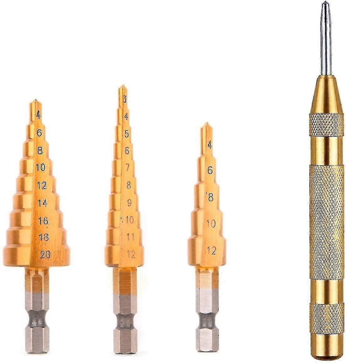 3 X Hss Step Conical Set 4-12mm, 4-20mm, 3-12 Mm + 1x Automatic