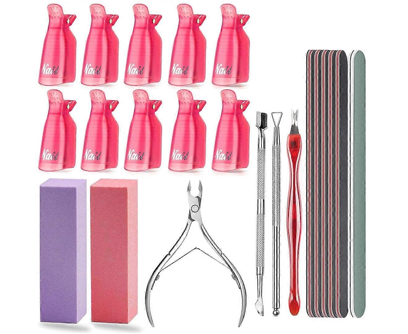 Nail Polish Remover Tool Kit, Triangle Cuticle Peeler Scraper, Cuticle Pusher, Cuticle Nipper,Buffer Block Grits